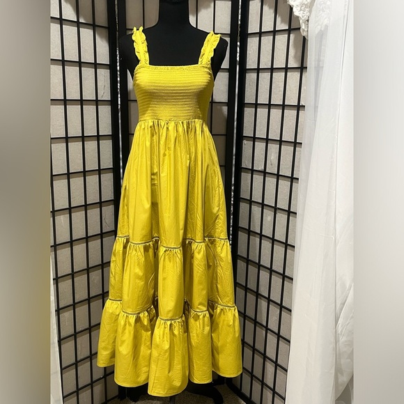 O.P.T  COLETTE Yellow Ruched Top COTTON MIDI DRESS,SPRING GARDEN PARTY SIZE M. - Picture 4 of 11